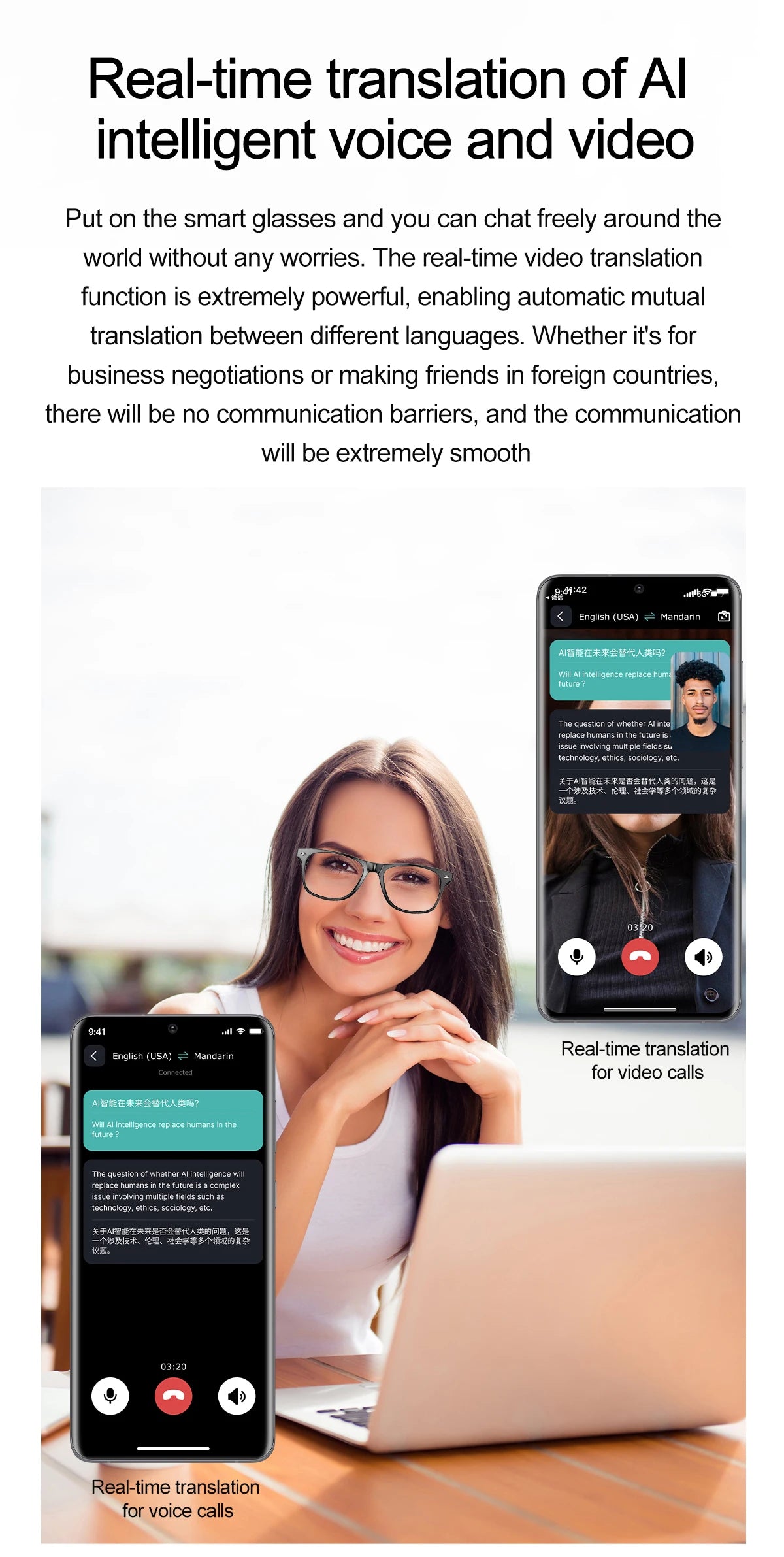 Smart Glasses AI Intelligent Voice Video Real-time Translation Bluetooth