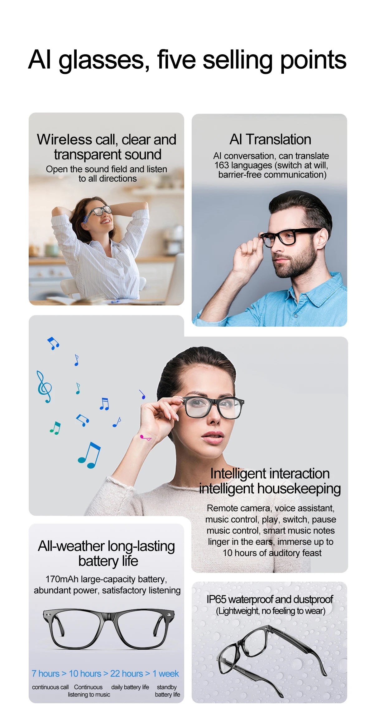 Smart Glasses AI Intelligent Voice Video Real-time Translation Bluetooth