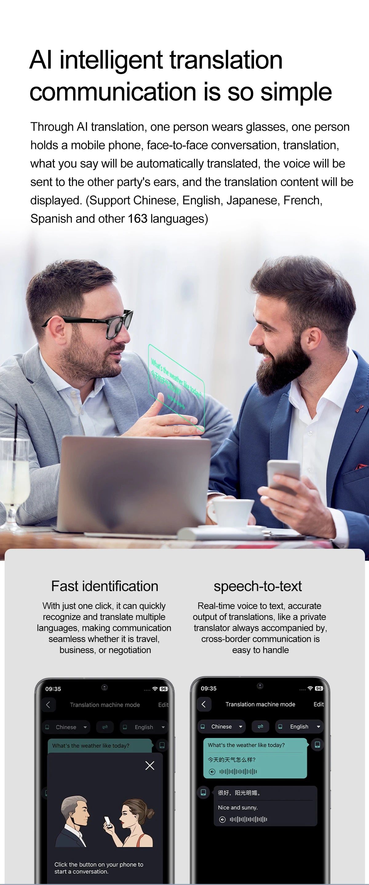 Smart Glasses AI Intelligent Voice Video Real-time Translation Bluetooth