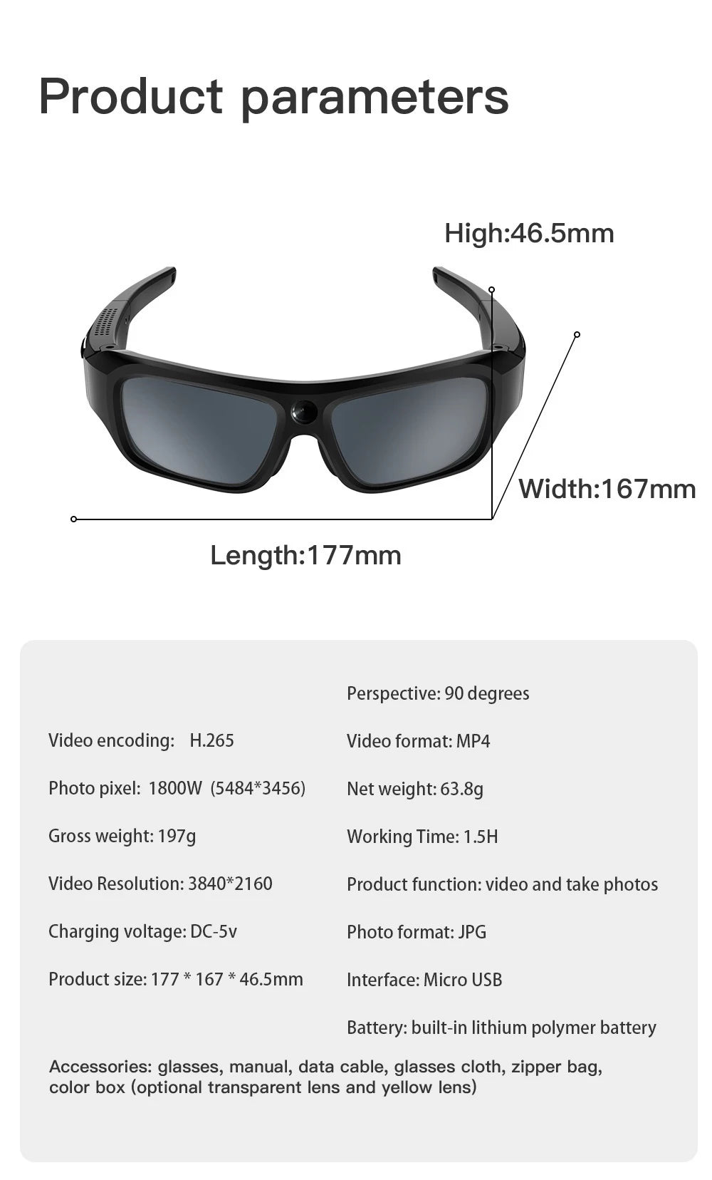 Video Smart Glasses With Eyewear Camcorder For Outdoor Mini Camera