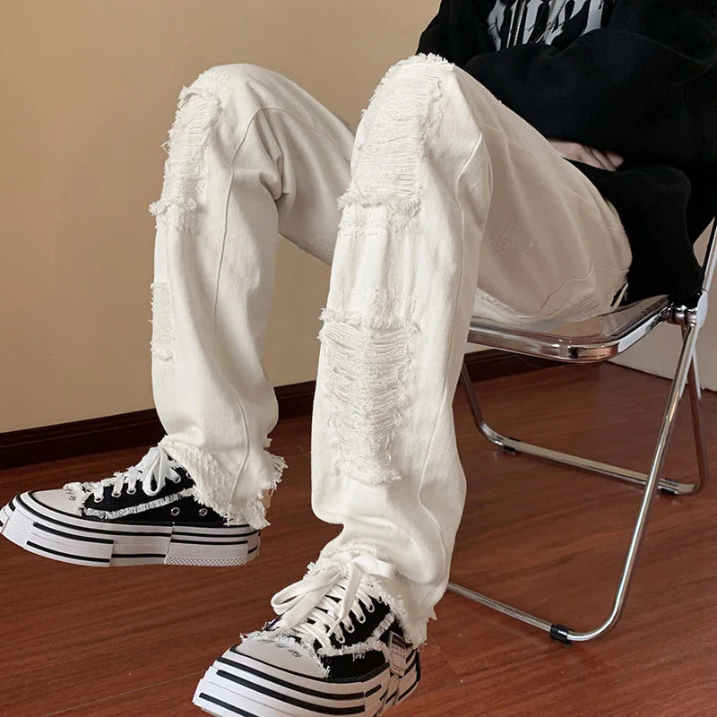 Jeans men's ripped pants American high street trendy