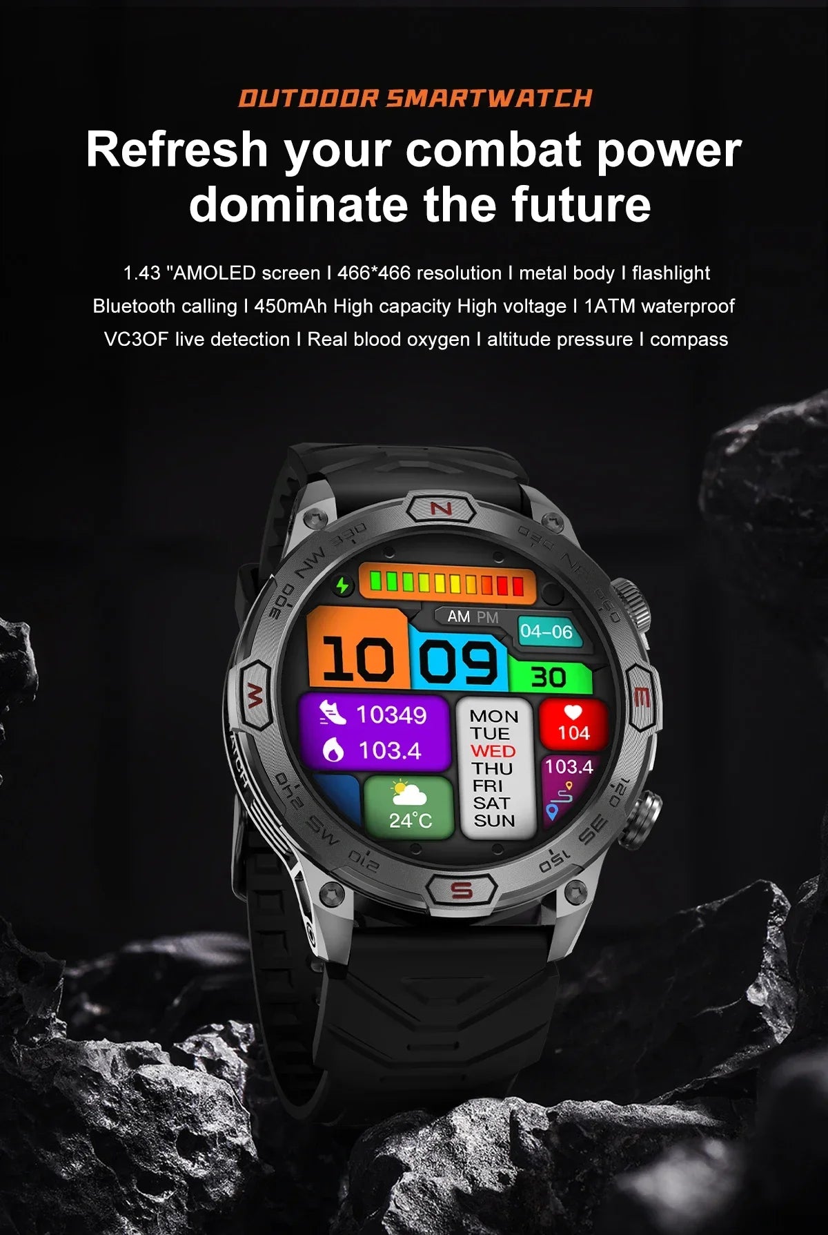 Xiaomi Outdoor Military Flashlight GPS Smart Watch