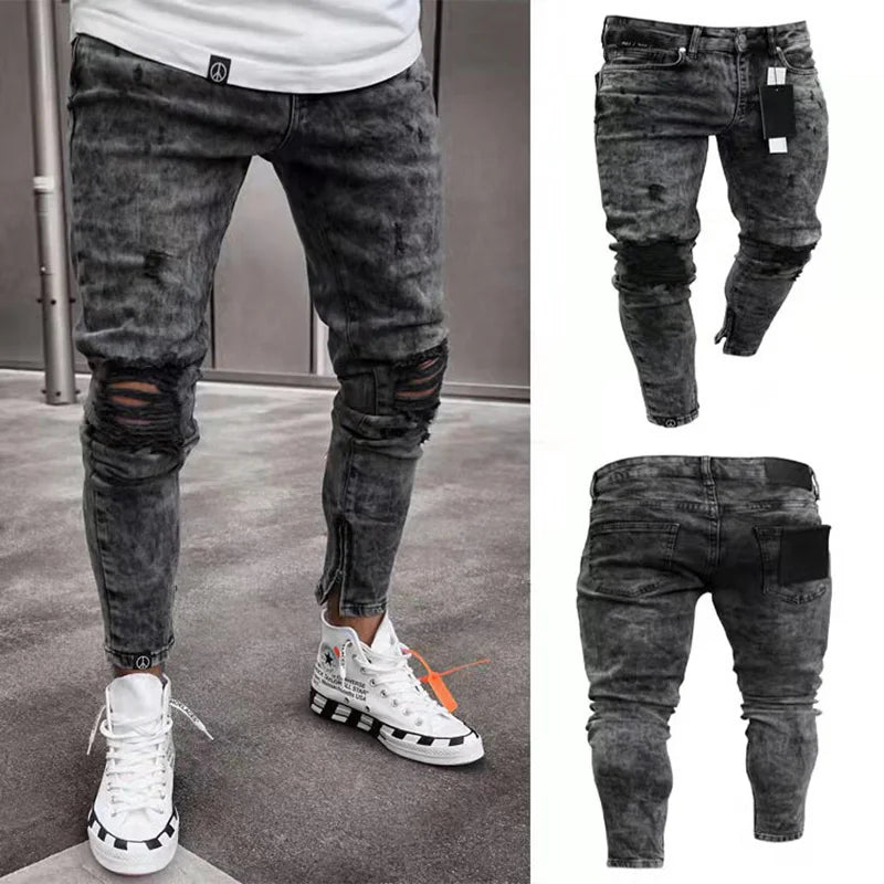 Stylish Skinny Jeans High Quality Holes Casual Cotton Pencil Denim Pants