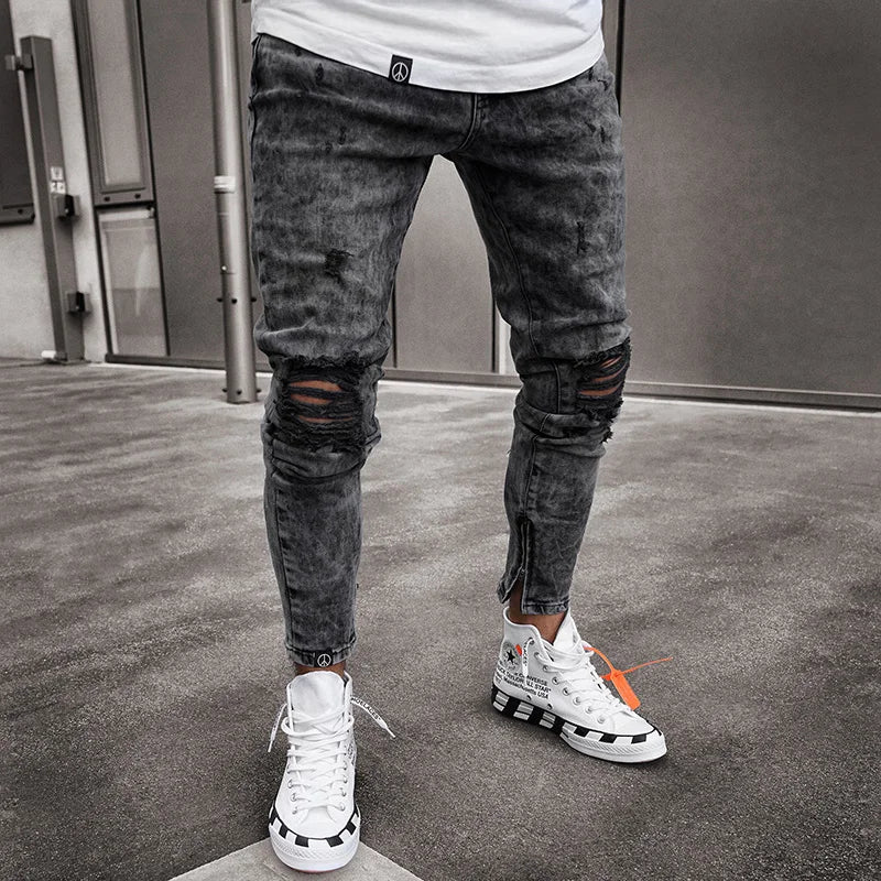 Stylish Skinny Jeans High Quality Holes Casual Cotton Pencil Denim Pants