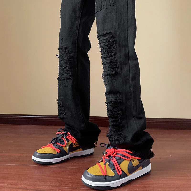 Jeans men's ripped pants American high street trendy