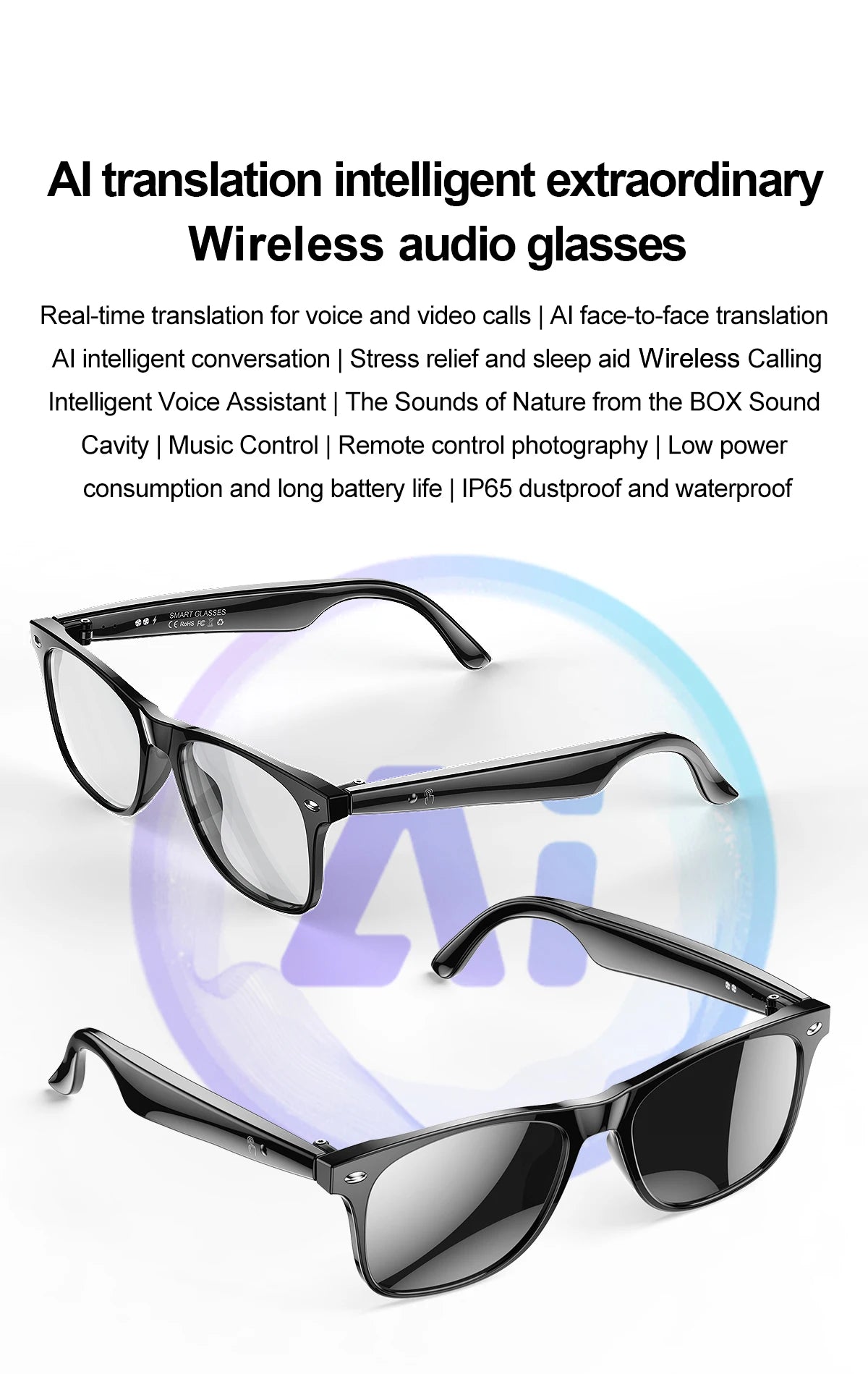 Smart Glasses AI Intelligent Voice Video Real-time Translation Bluetooth