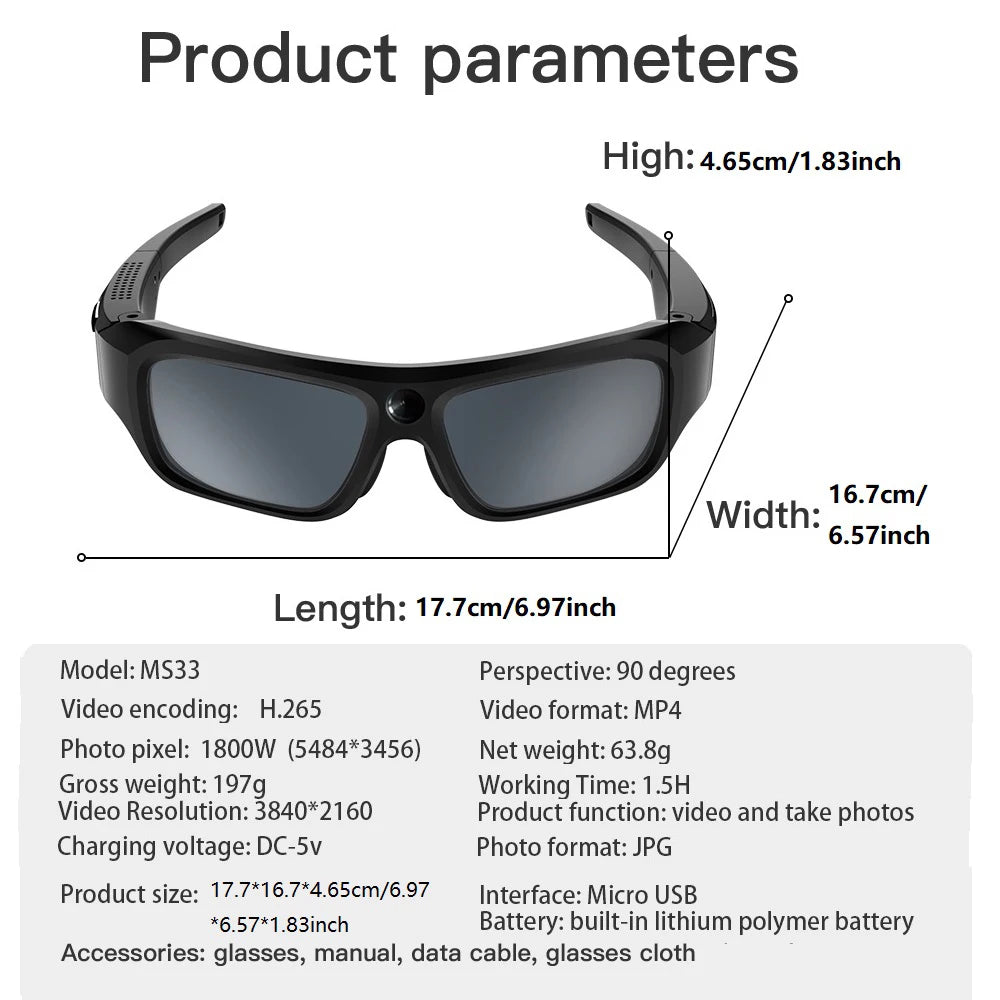 Video Smart Glasses With Eyewear Camcorder For Outdoor Mini Camera