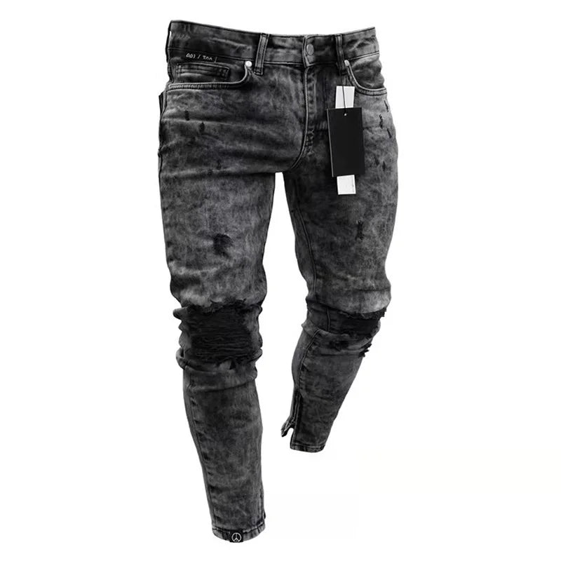 Stylish Skinny Jeans High Quality Holes Casual Cotton Pencil Denim Pants