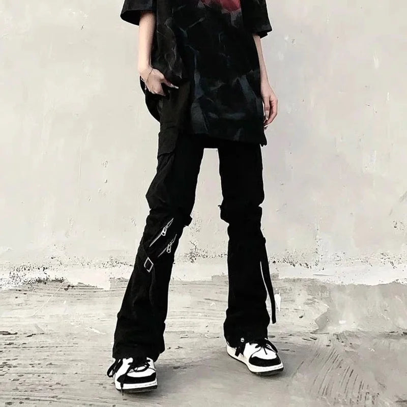 High Street Black Multi Zipper Jeans