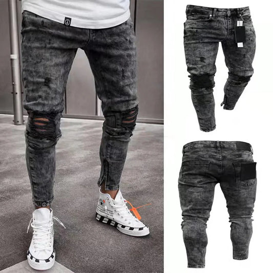 Stylish Skinny Jeans High Quality Holes Casual Cotton Pencil Denim Pants
